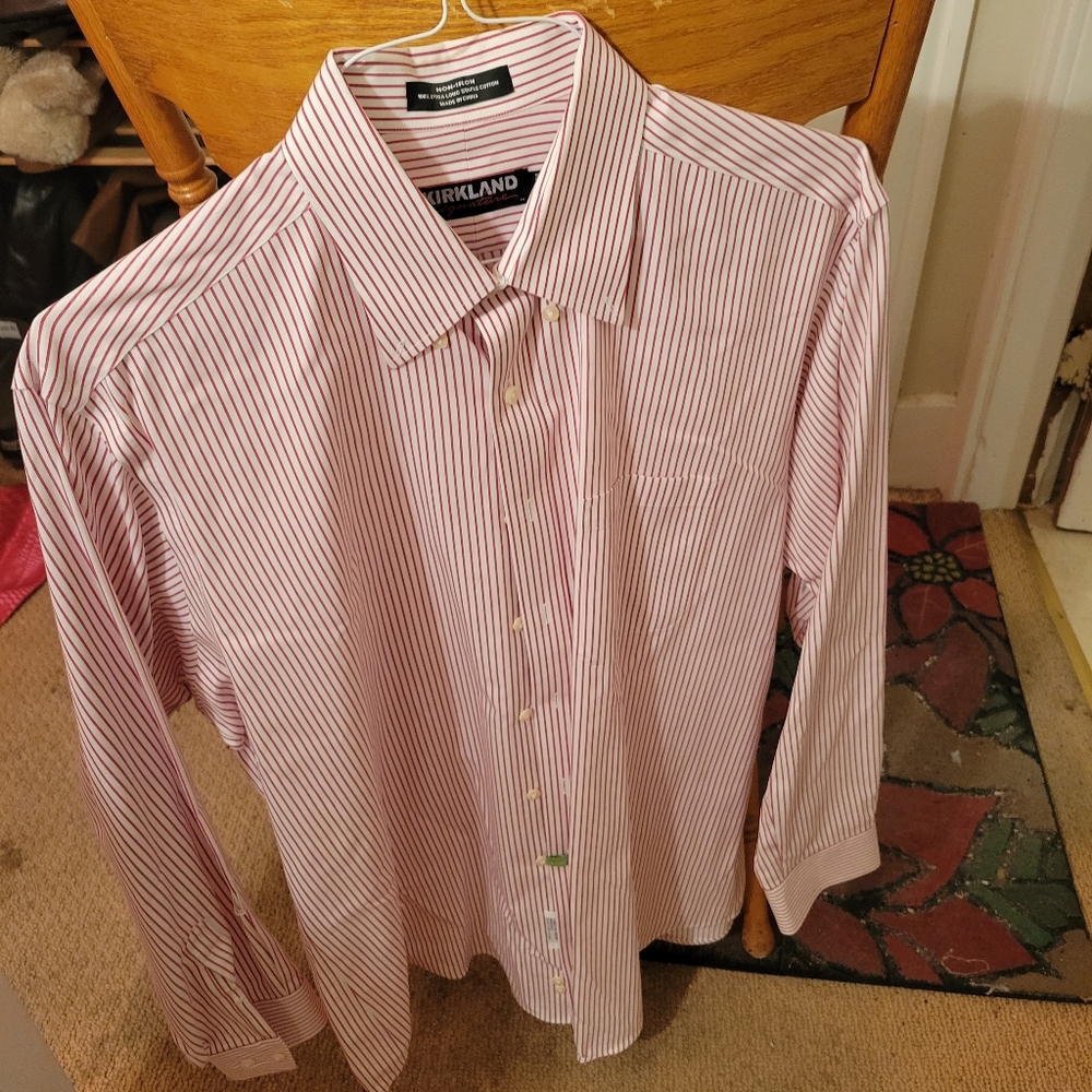 Kirkland Signature red striped button down neck 16.5 size 34